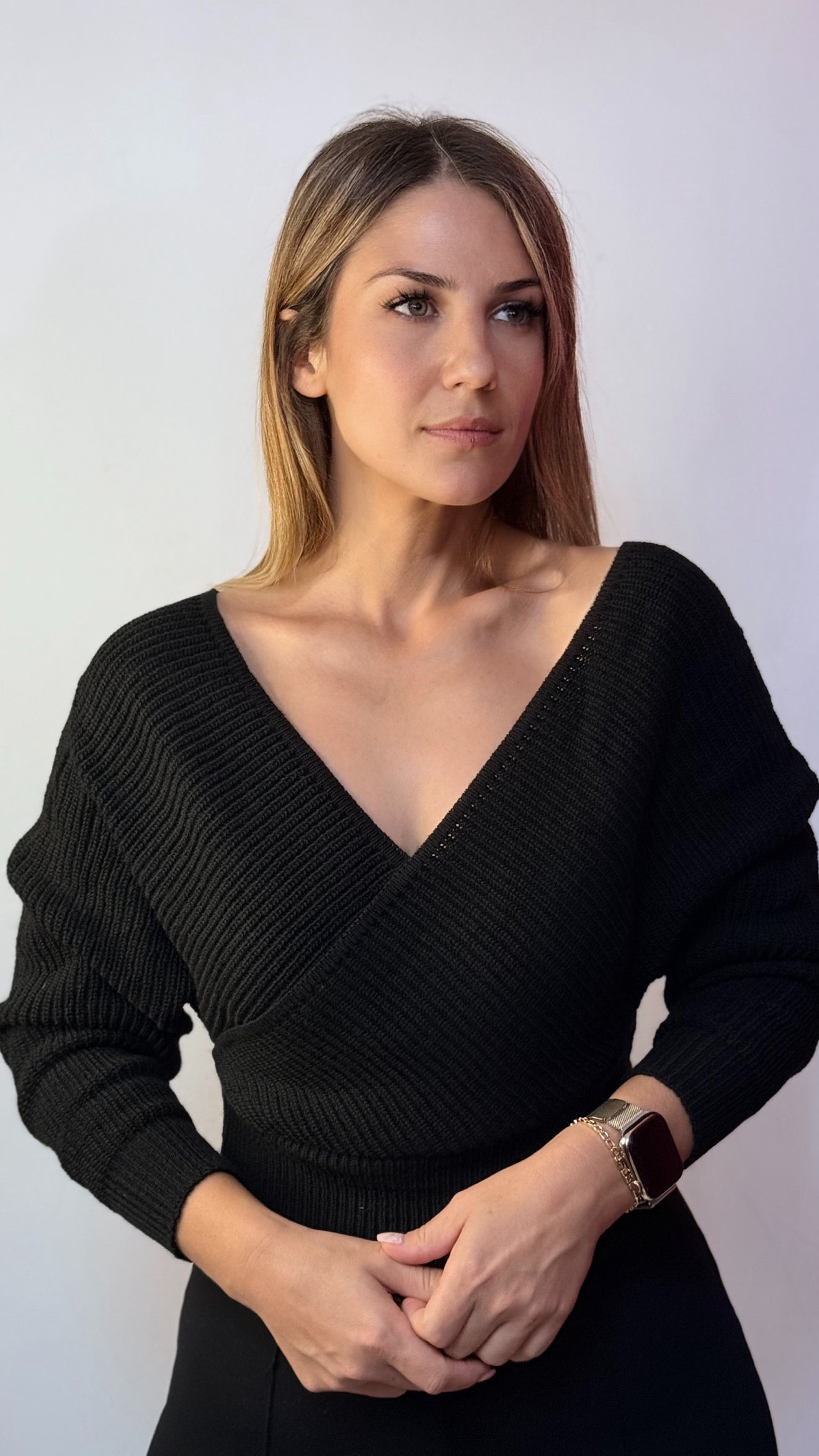 Siyah Renk Renk Triko Bluz