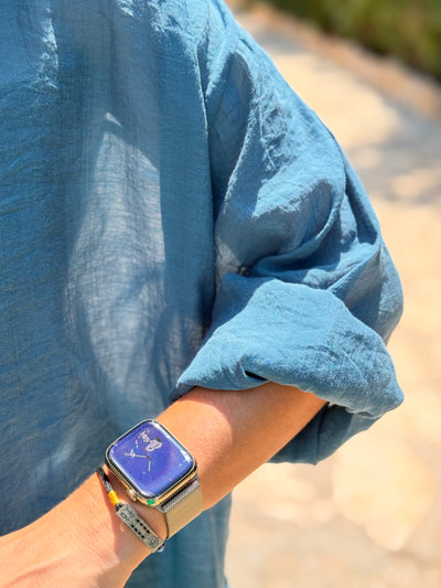 Petrol Mavi Transparan Gömlek