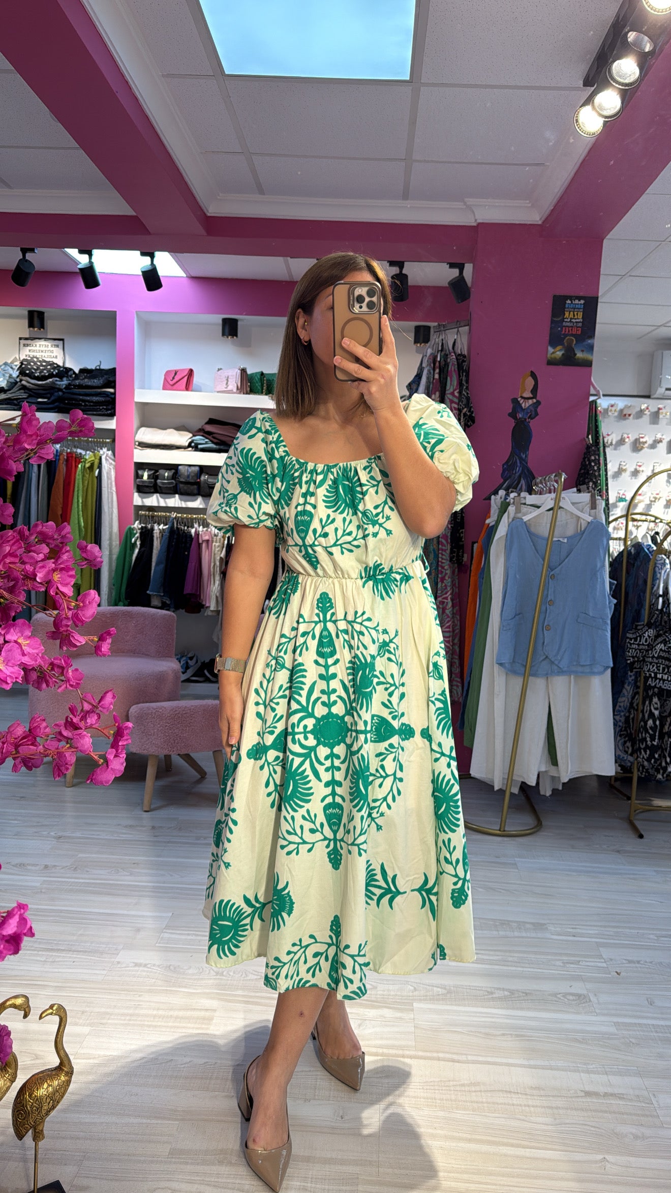 Yeşil Balon Kol Elbise