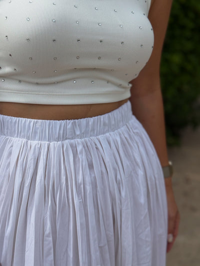 Tensel Kraşlı Beyaz Etek