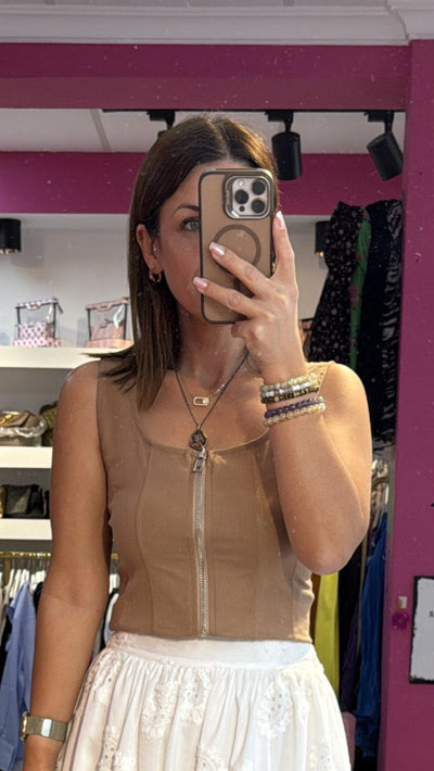 Açık Kahve Fermuar Detaylı Büstiyer