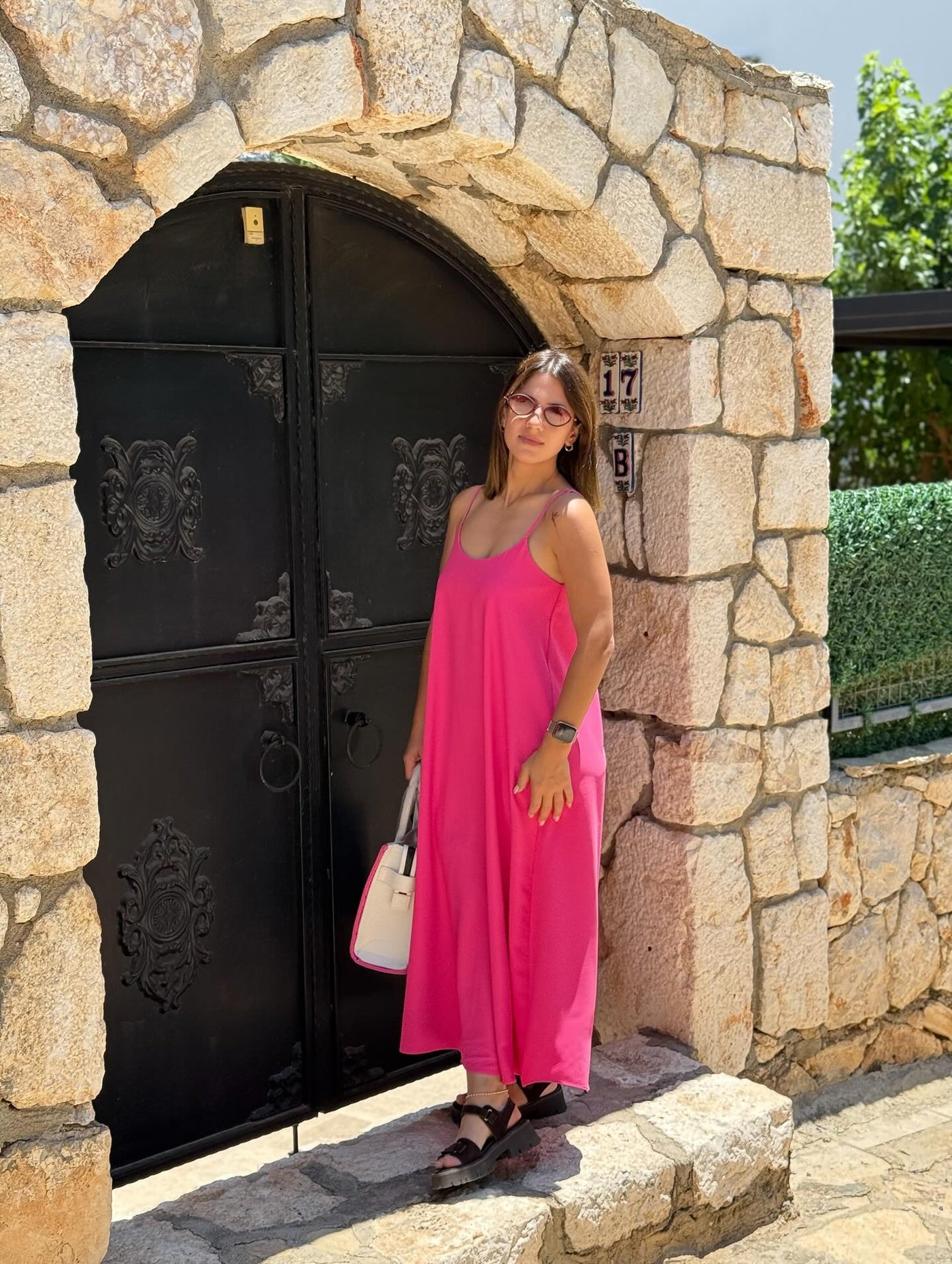 Dubai Saten İp Askılı Pembe Elbise