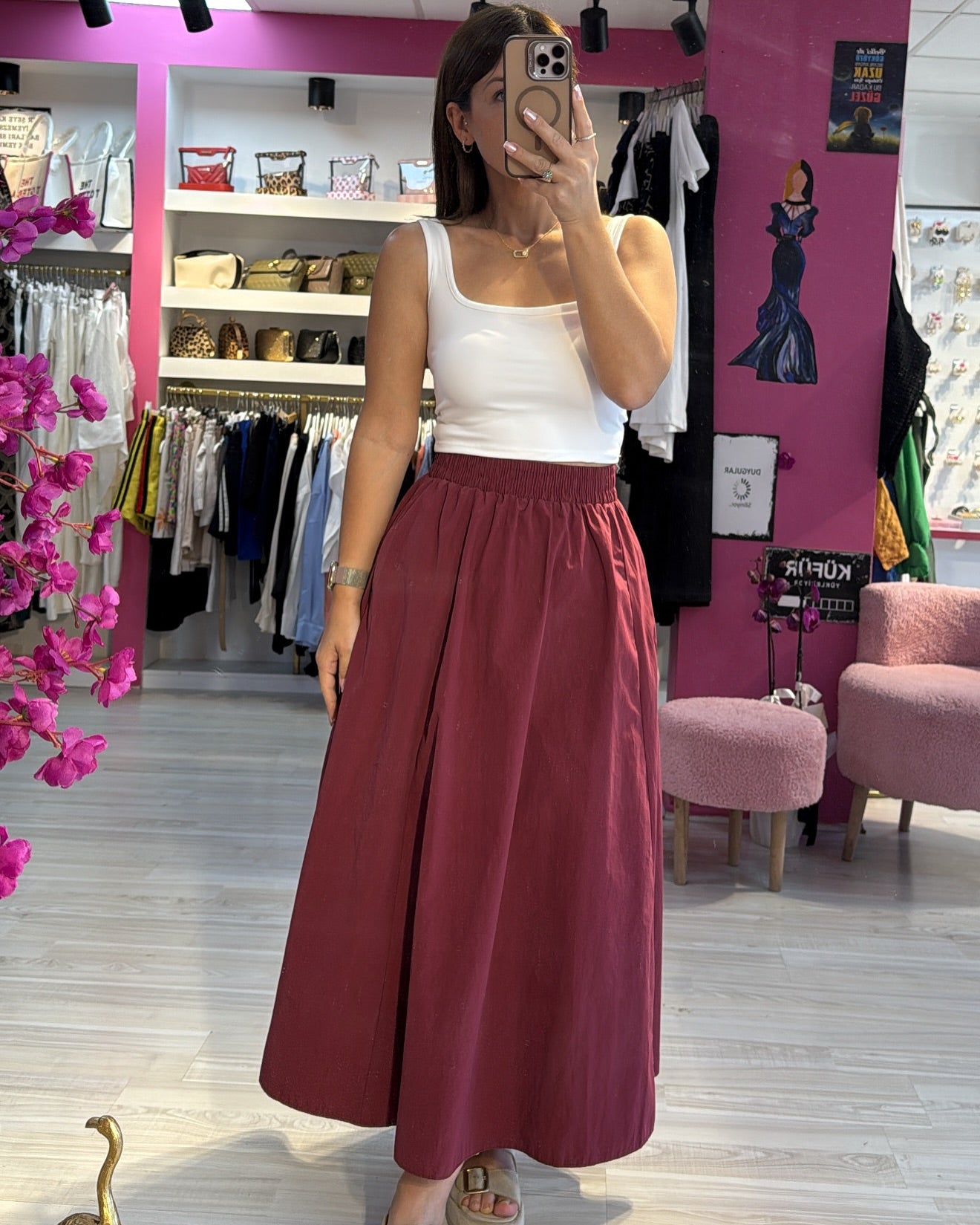 Bordo Paraşüt Kumaş Etek