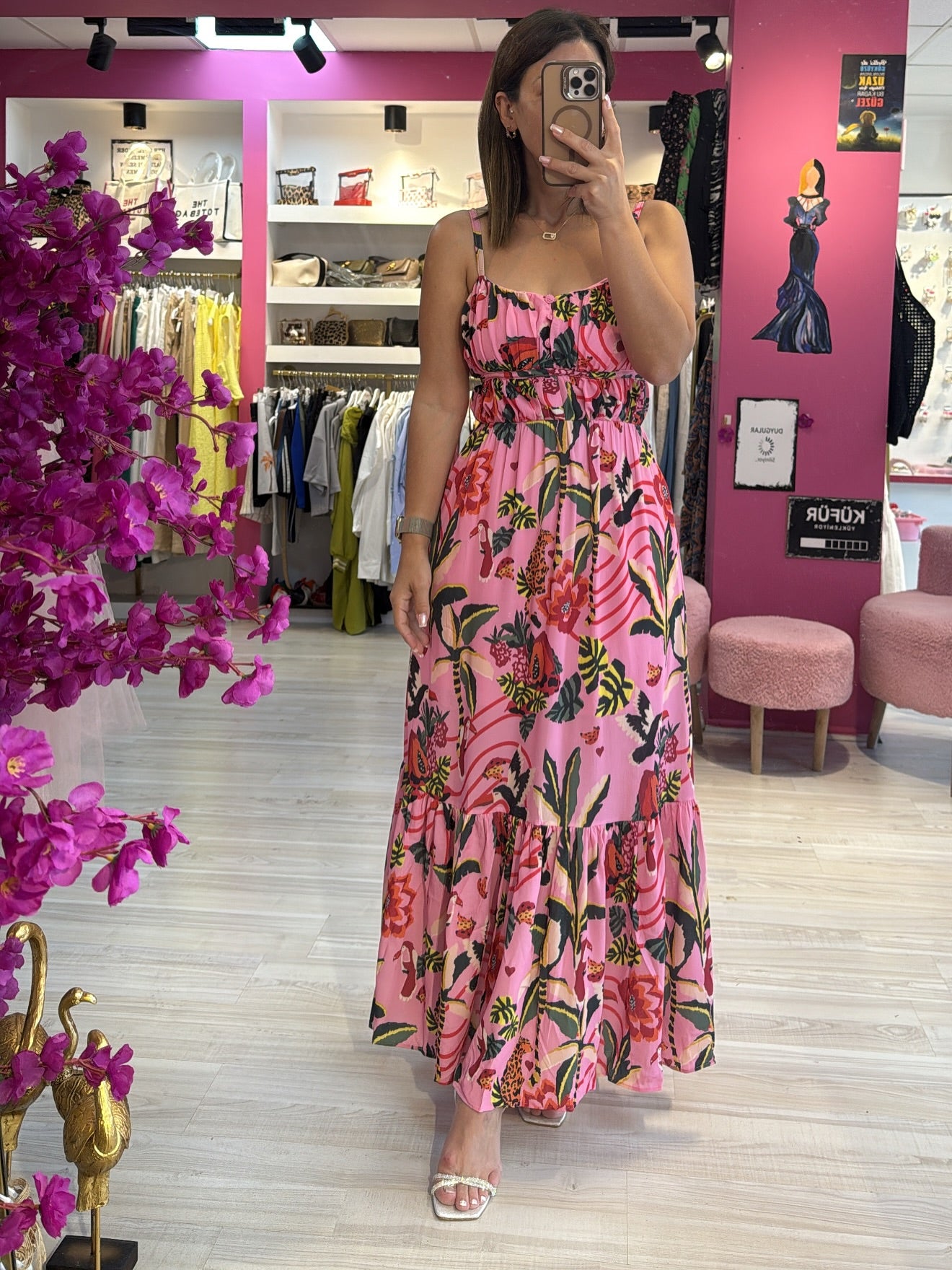 Çiçek Desenli Şifon Elbise