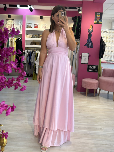 Pudra Pembe Boyundan Bağlamalı Elbise