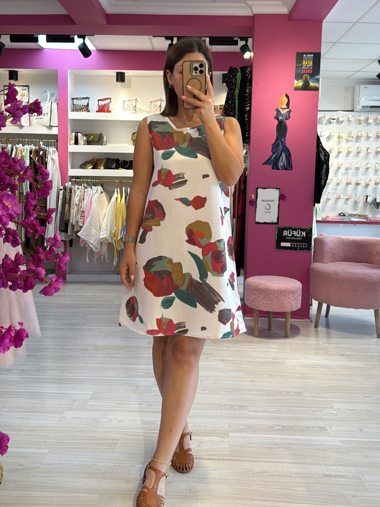 Keten Desenli Elbise