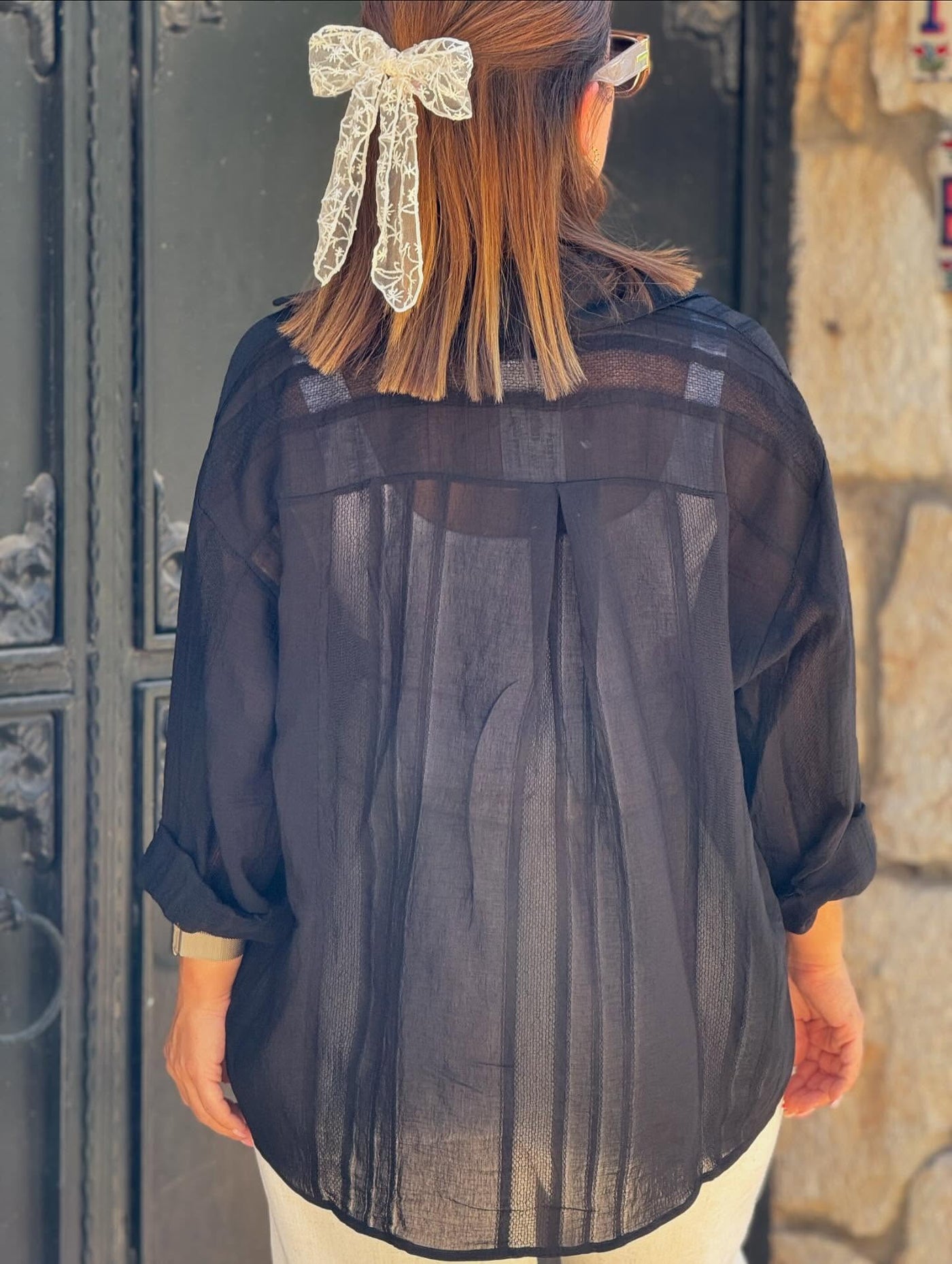 İthal Siyah Transparan Gömlek