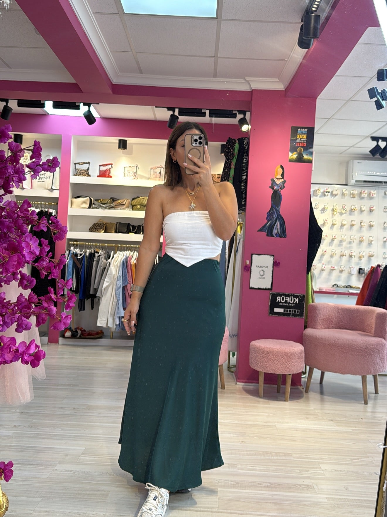 Zümrüt Yeşili Saten Etek