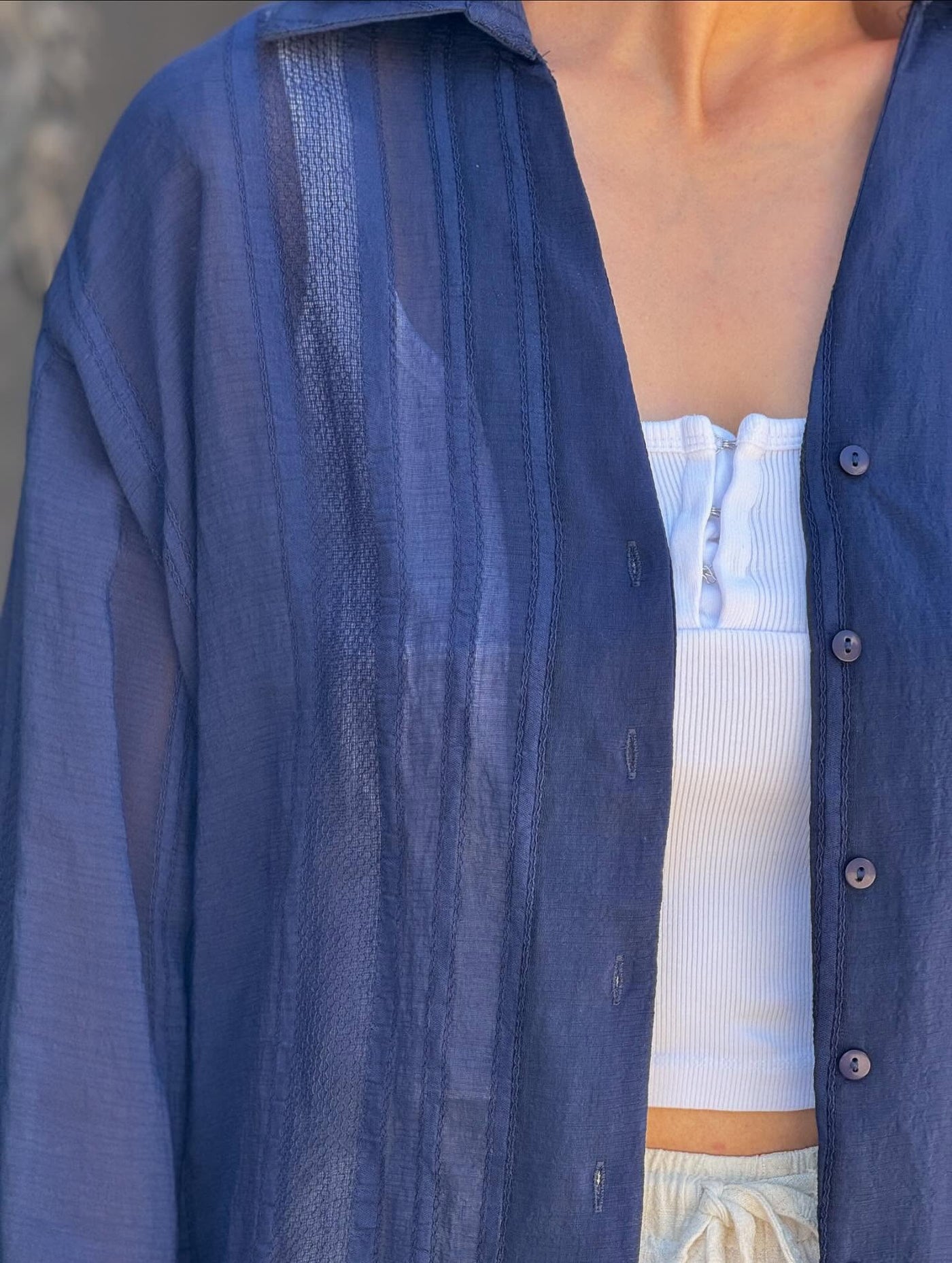 İthal Lacivert Transparan Gömlek