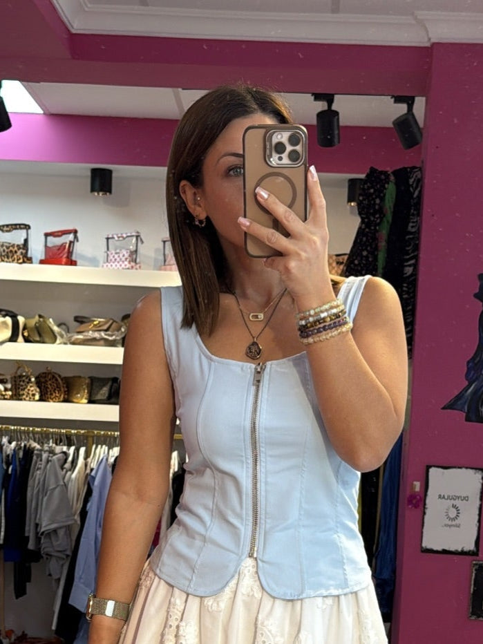 Bebe Mavi Fermuar Detaylı Büstiyer