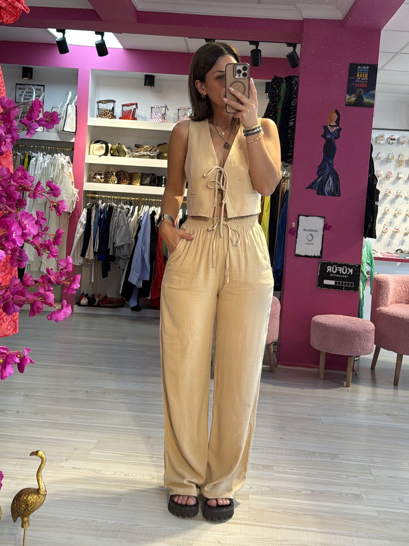 Vizon Yelekli Keten Takım