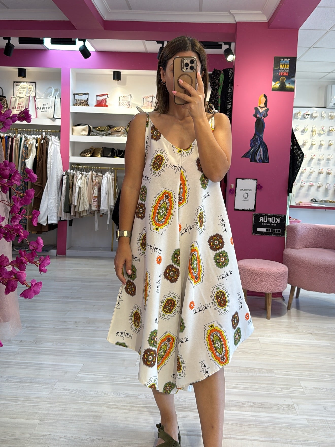 Yeşil Desenli Keten Tulum