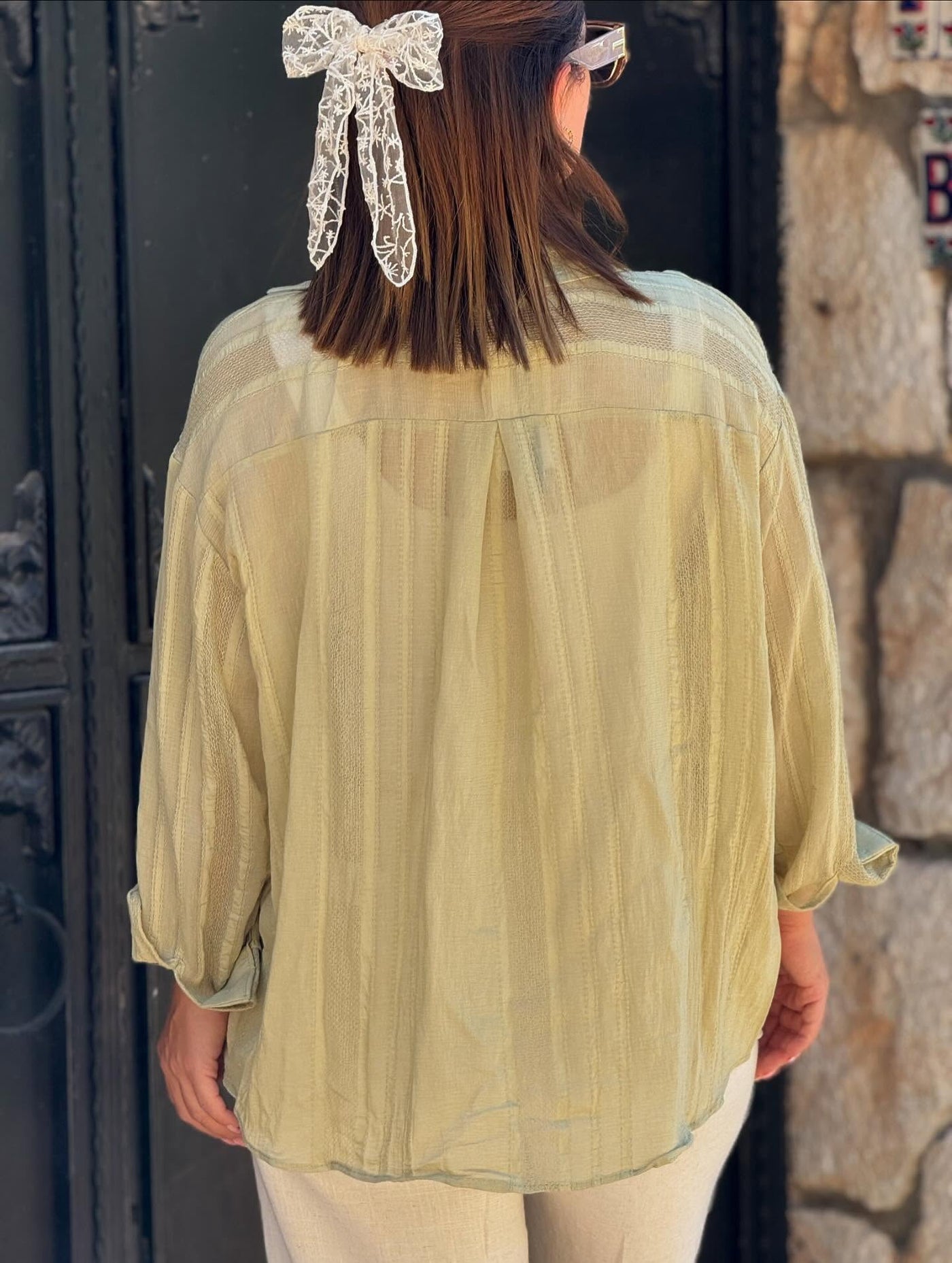 İthal Adaçayı Yeşili Transparan Gömlek