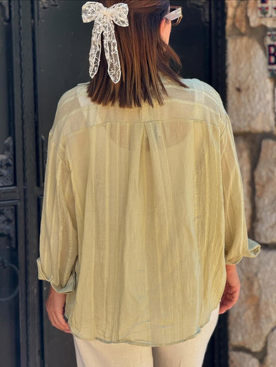 İthal Adaçayı Yeşili Transparan Gömlek