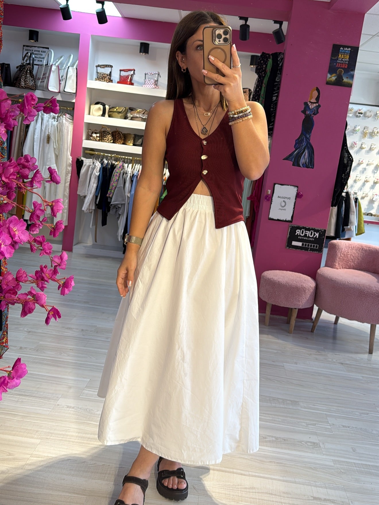 Beyaz Paraşüt Kumaş Etek