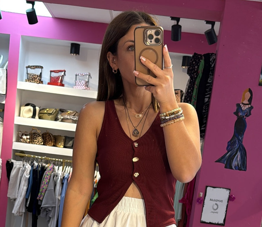 Bordo Tasarım Yelek Bluz