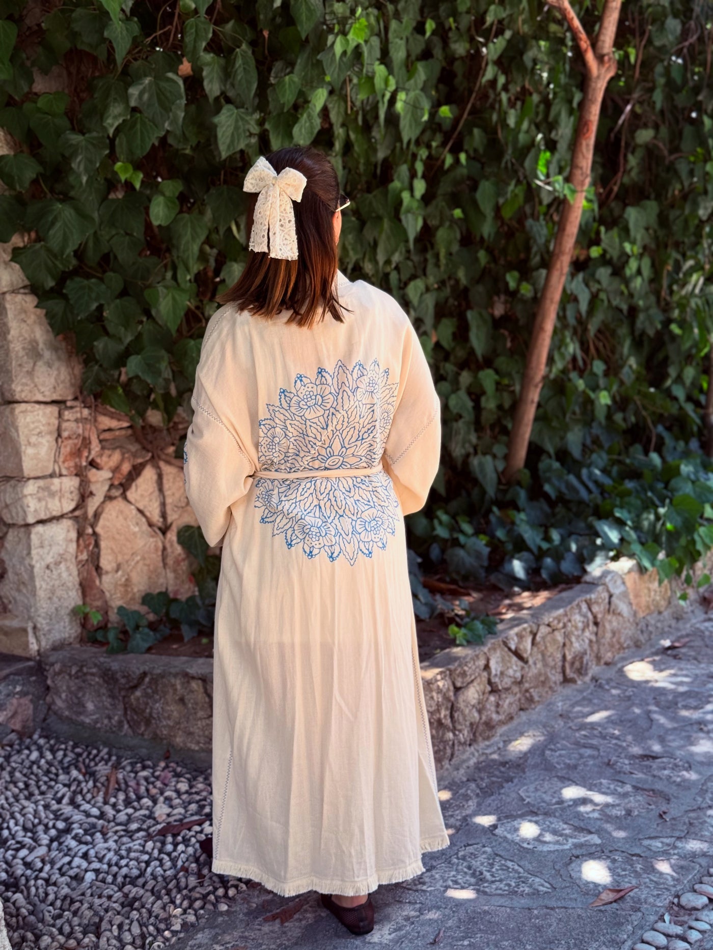 Mavi Nakışlı Kimono