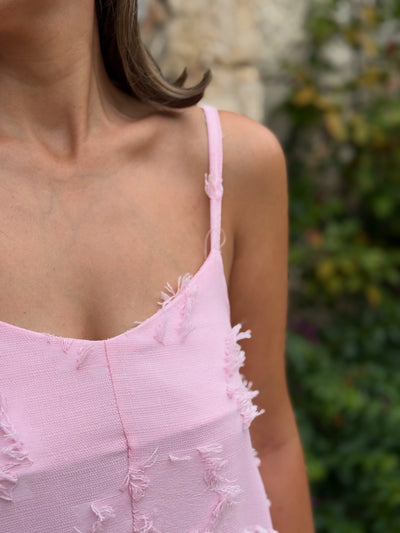 Keten Püskül Detaylı Pembe Elbise