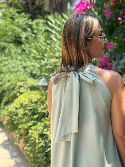 Keten Mint Yeşili Elbise