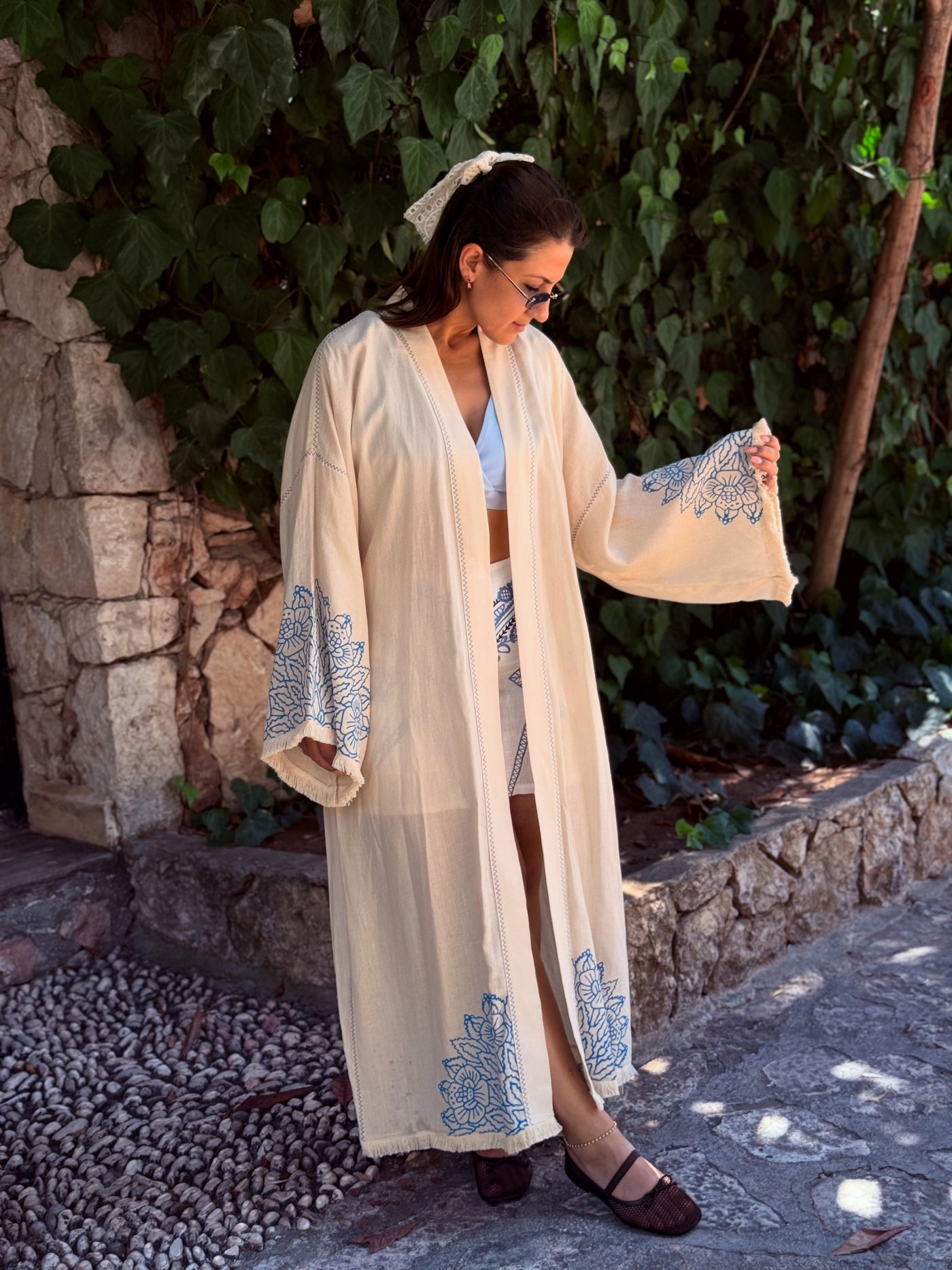 Mavi Nakışlı Kimono