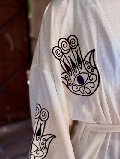 Siyah Nakış İşleme Kimono