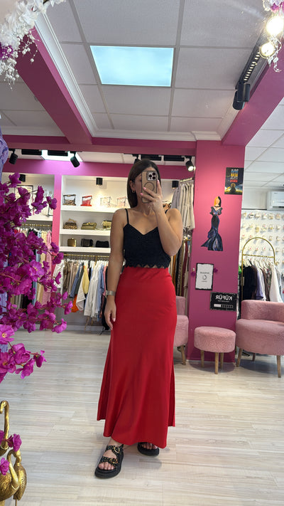 Saten Kırmızı Etek