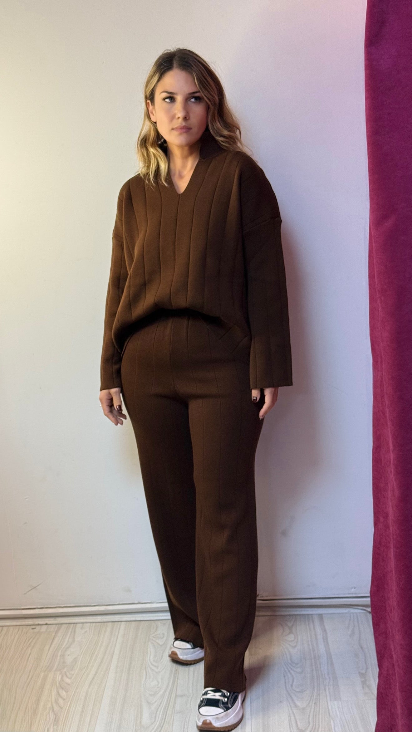 Kahve Renk Triko İkili Takım