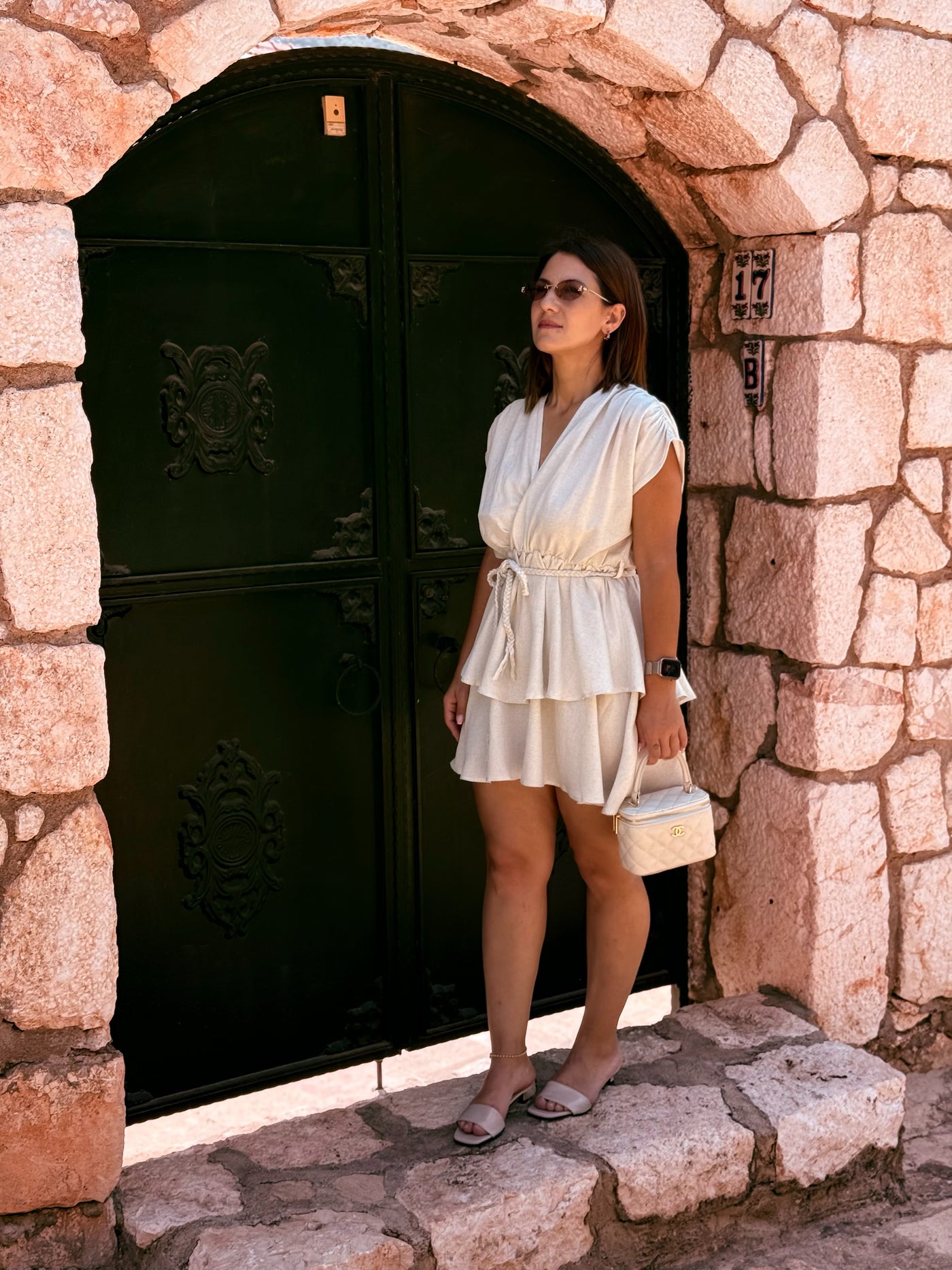 Keten Elbise Örgü Kemerli Elbise