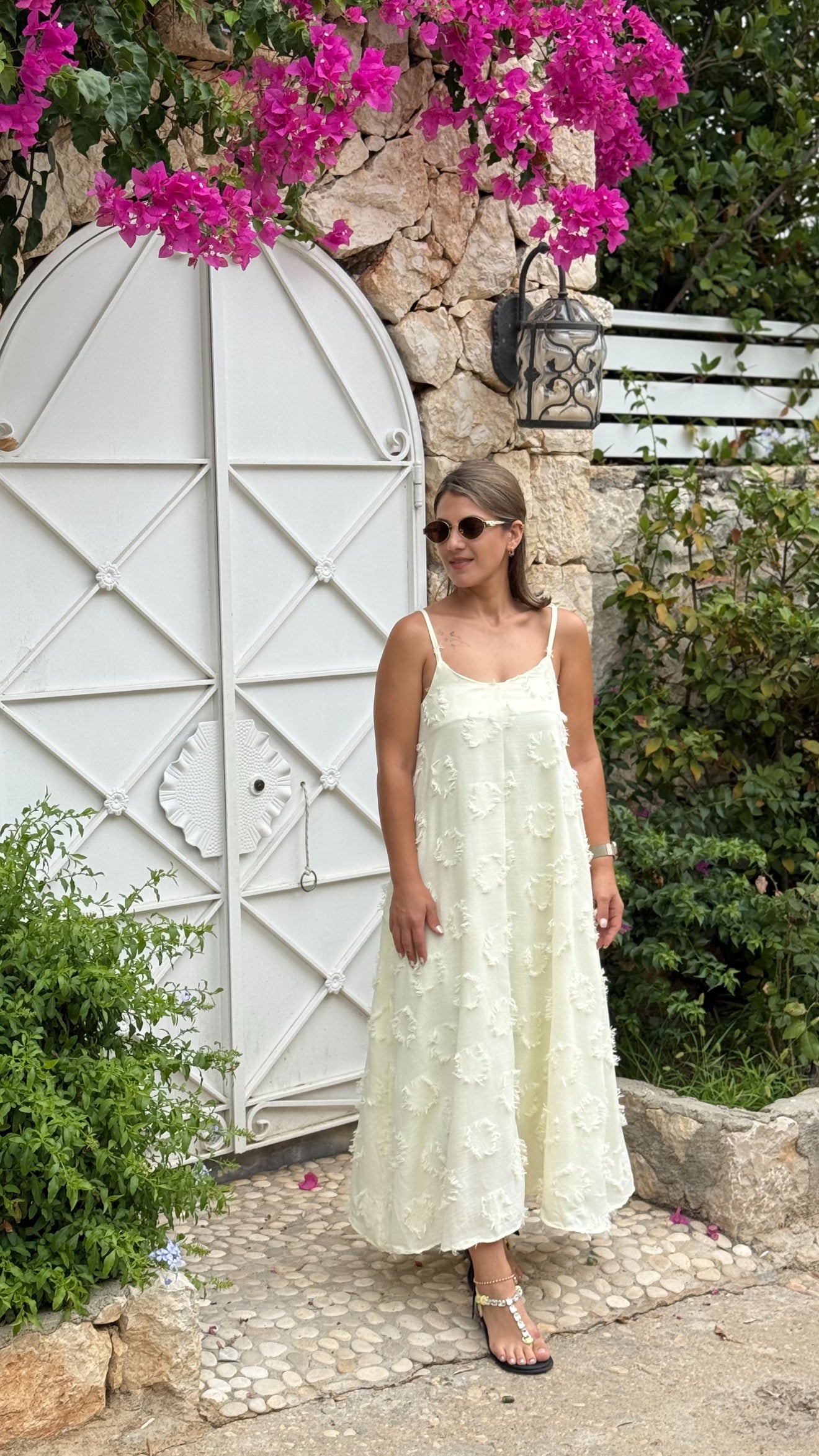 Keten Püskül Detaylı Sarı Elbise