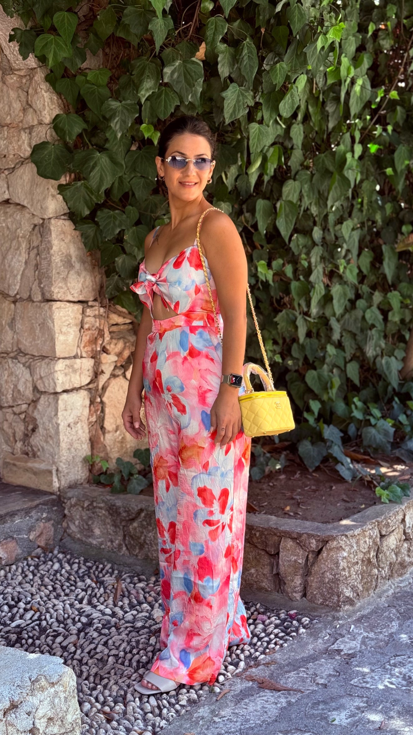 Desenli Önden Bağlamalı Tulum