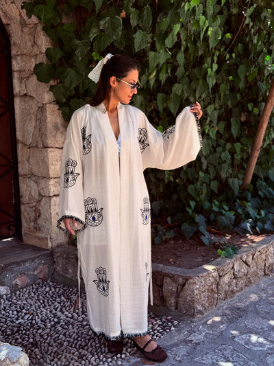 Siyah Nakış İşleme Kimono