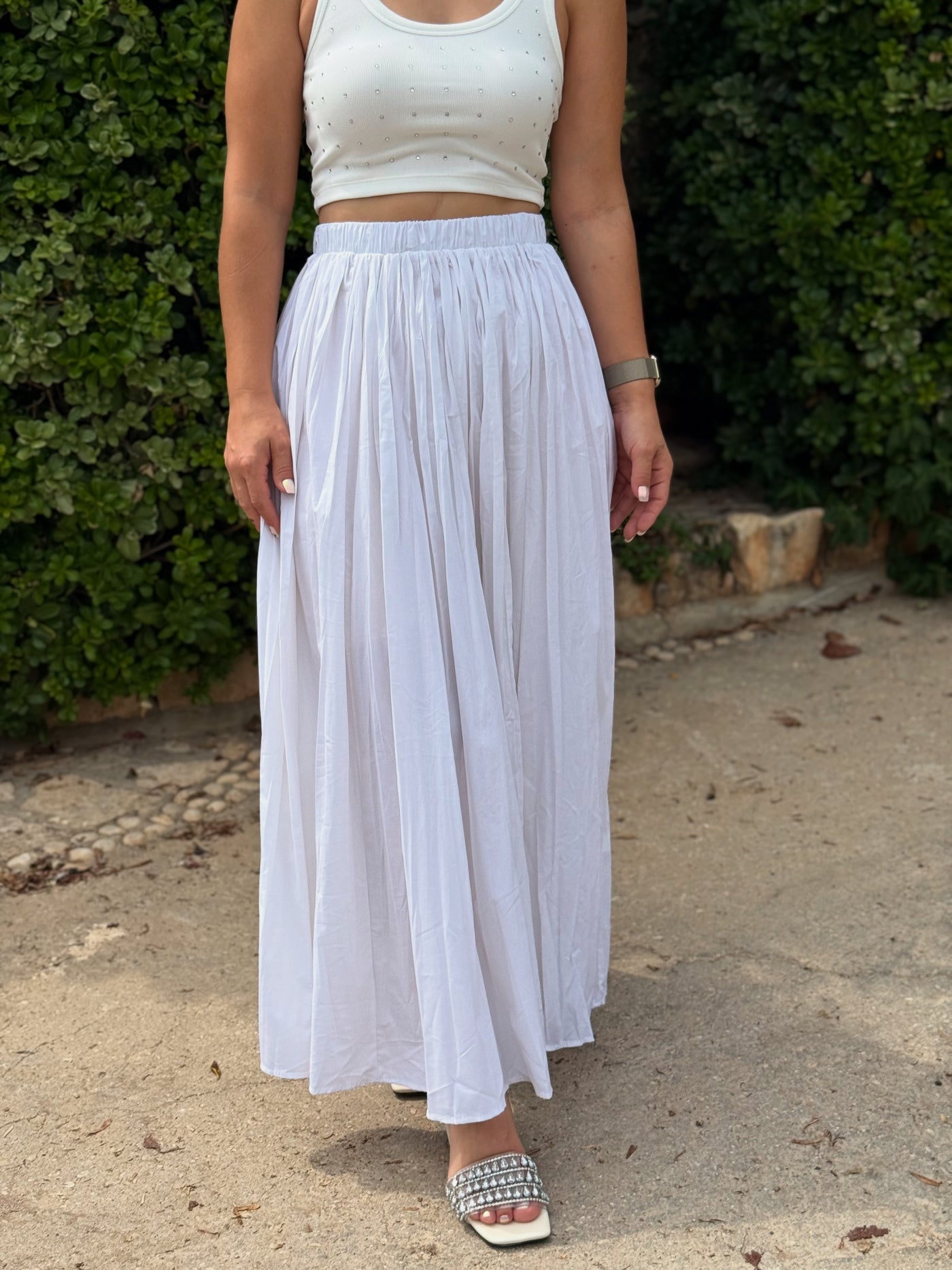 Tensel Kraşlı Beyaz Etek