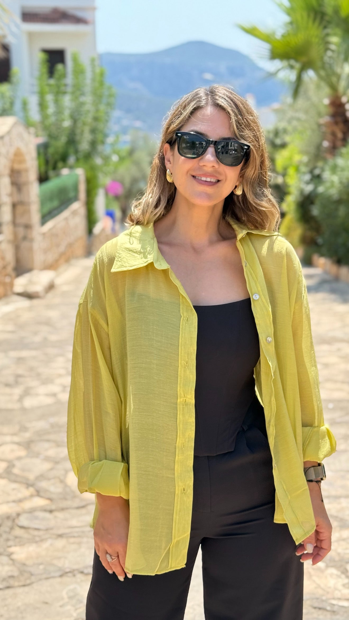 Limon Sarı Transparan Gömlek