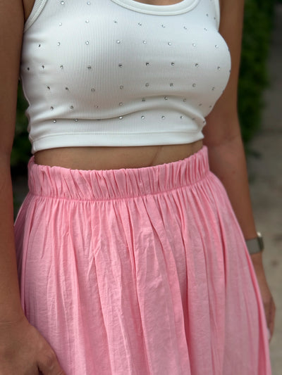 Tensel Kraşlı Pembe Etek