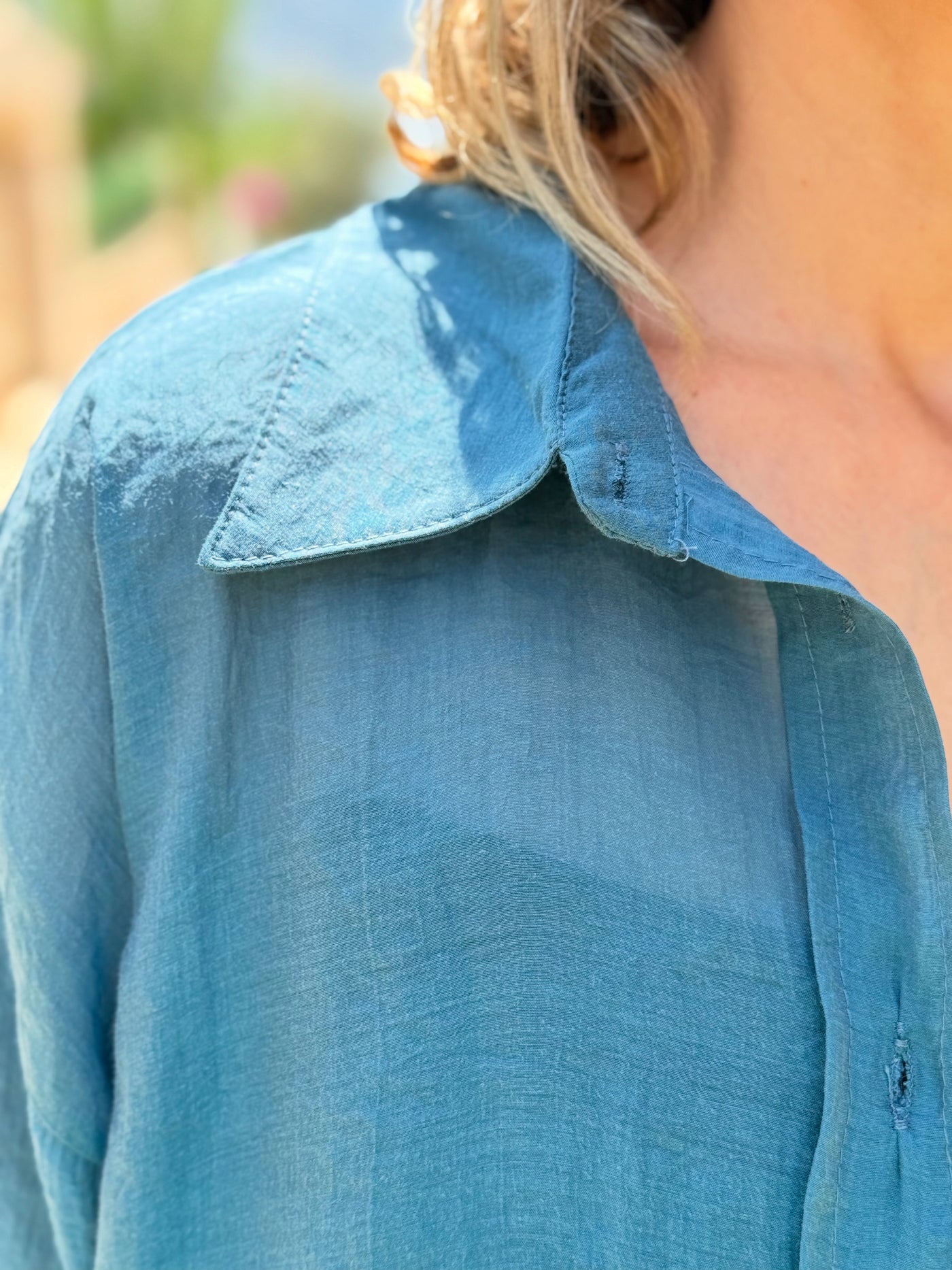 Petrol Mavi Transparan Gömlek