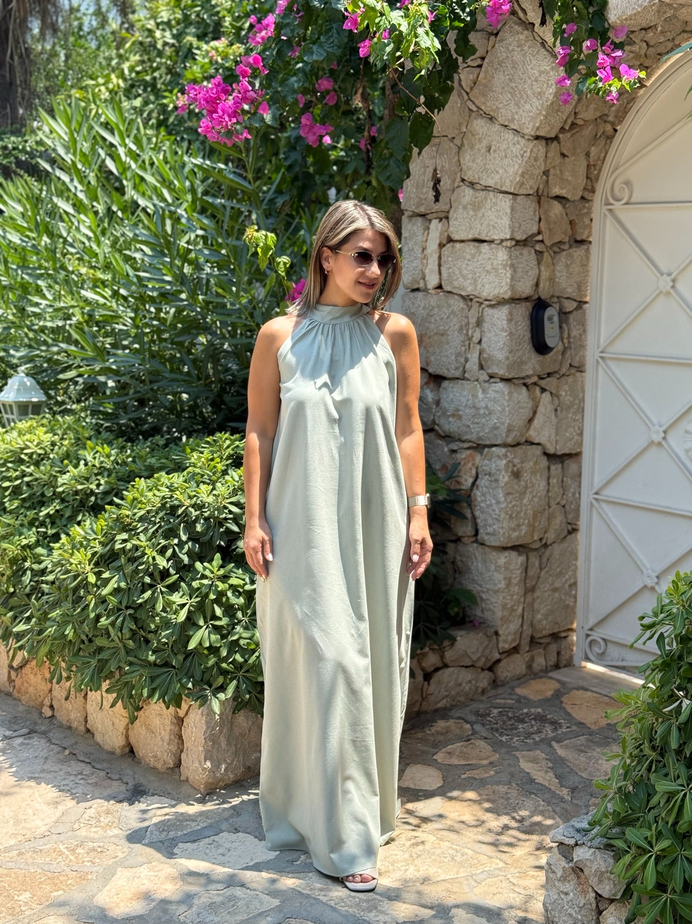 Keten Mint Yeşili Elbise