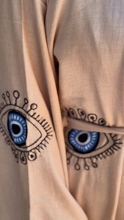 Göz Detaylı Keten Kimono