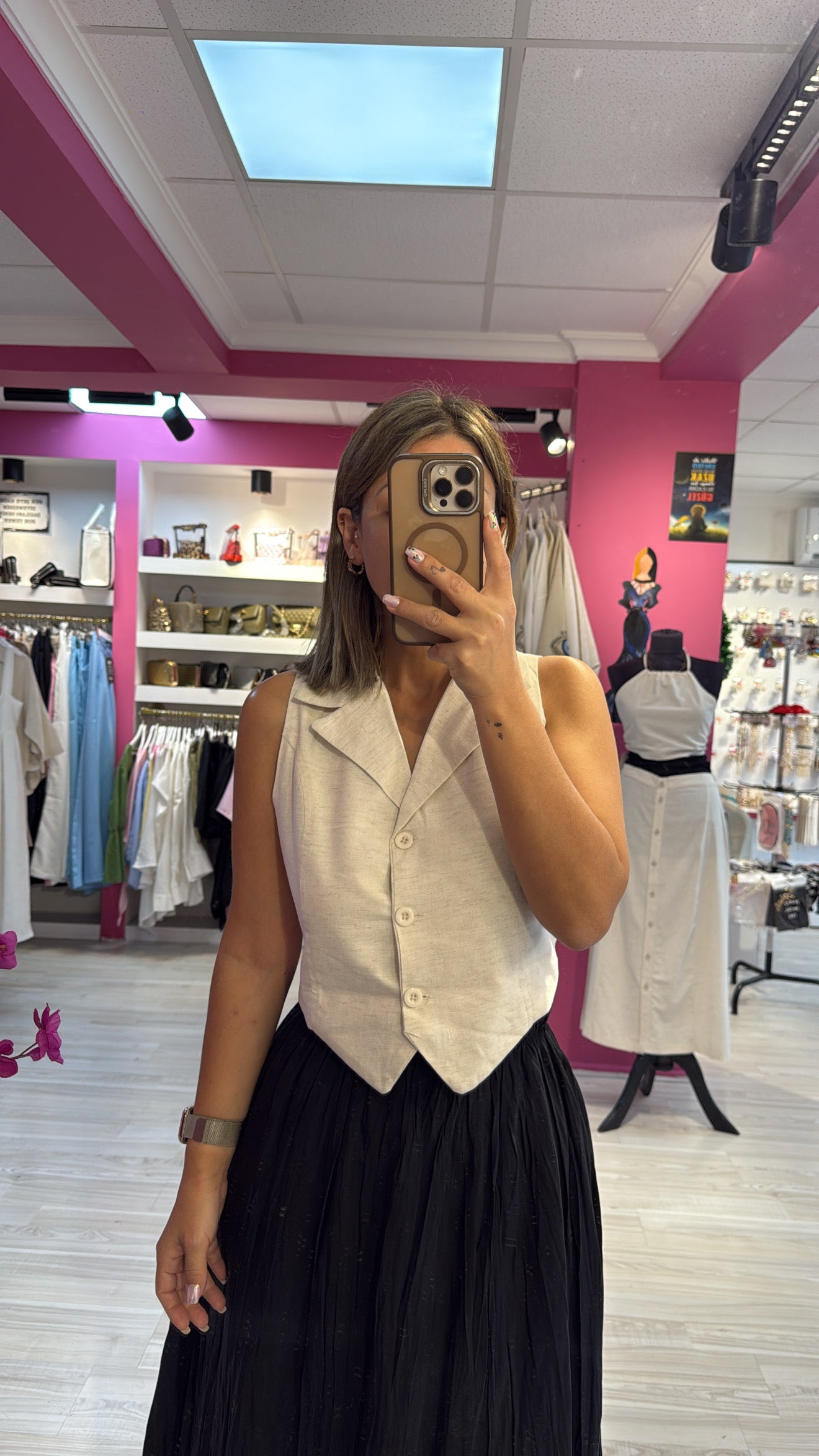 Keten Sırt Detaylı Yelek