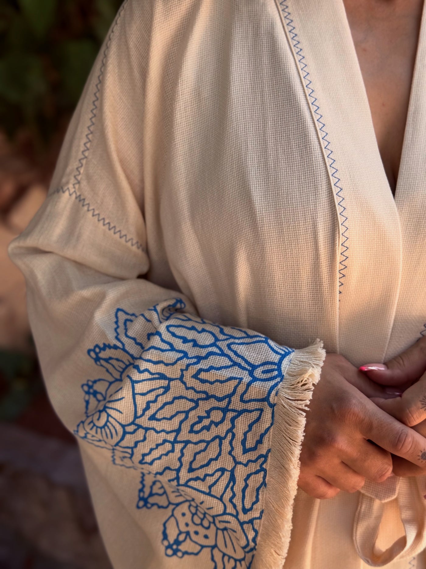 Mavi Nakışlı Kimono