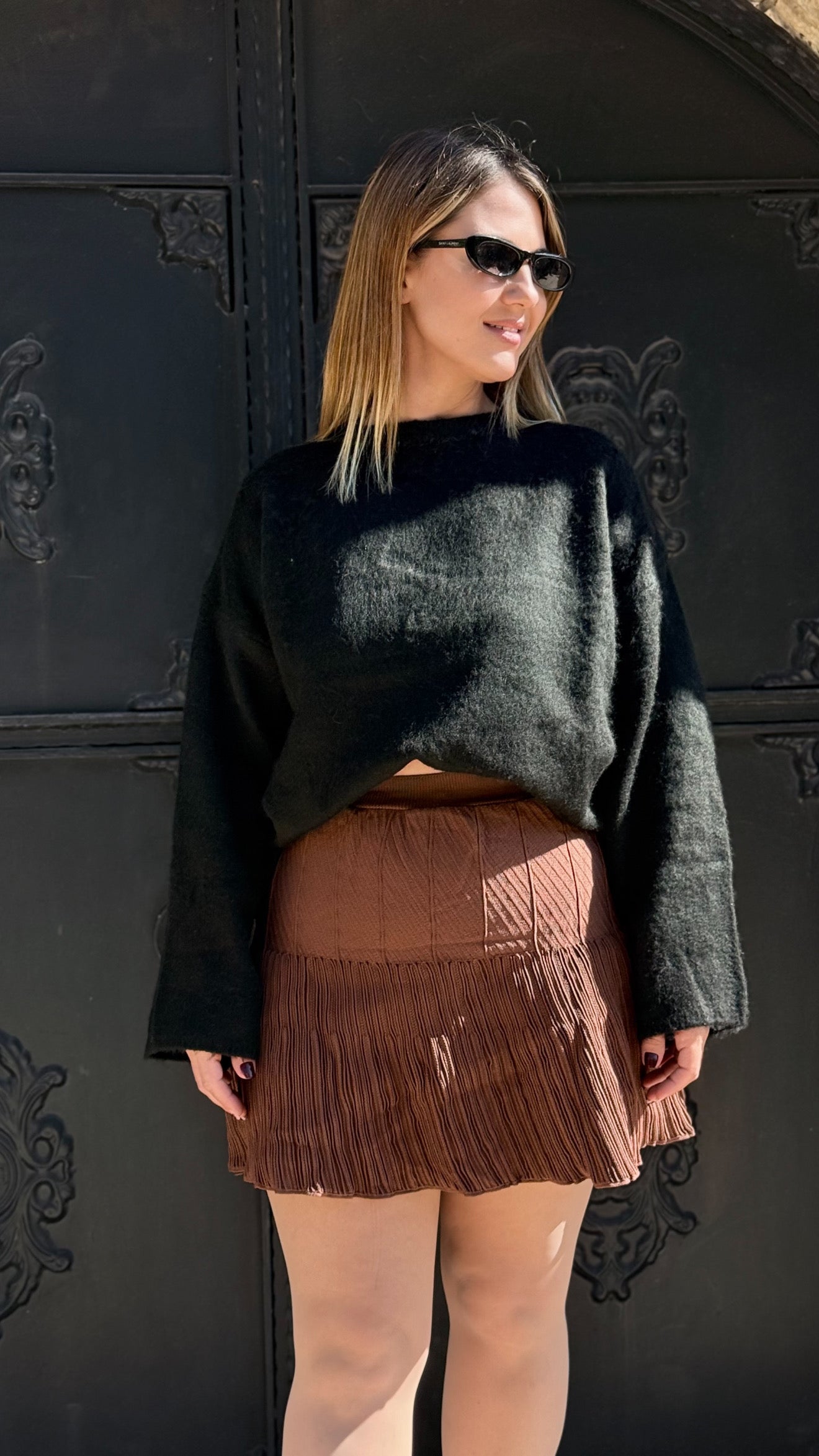 Kahverengi Çelik Triko Etek