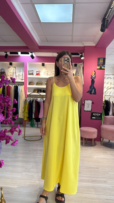 Dubai Saten İp Askılı Sarı Elbise