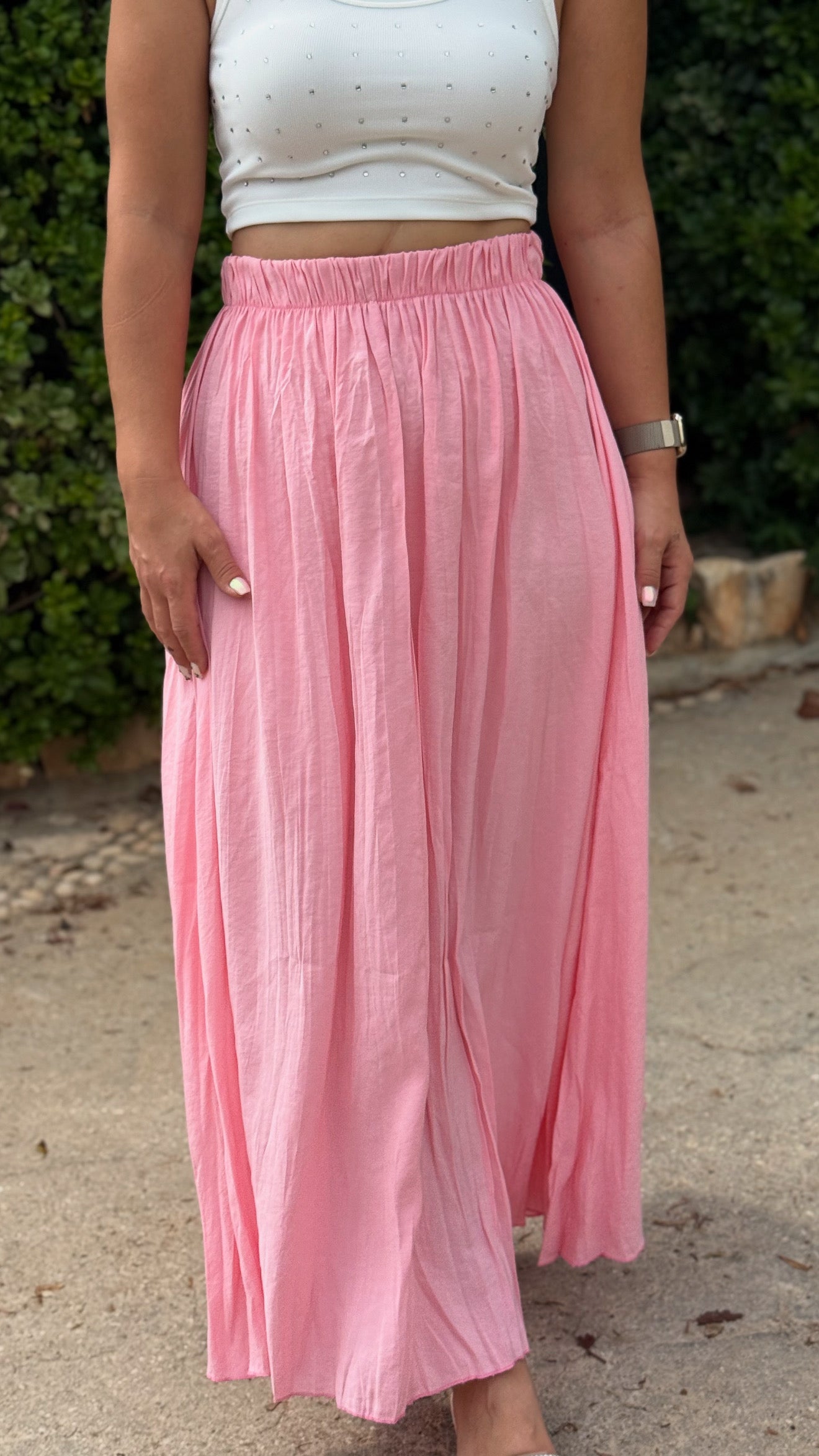 Tensel Kraşlı Pembe Etek