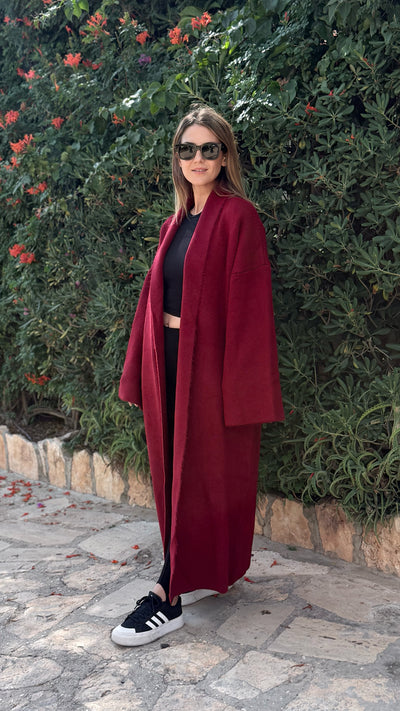 Bordo Renk Uzun Hırka