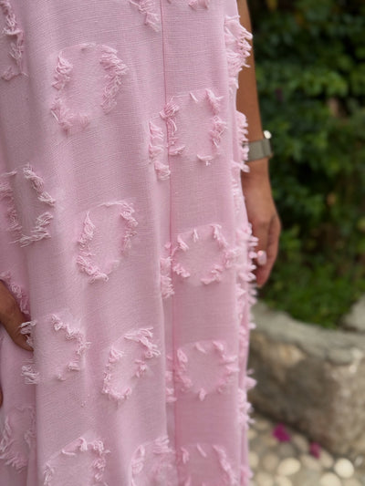 Keten Püskül Detaylı Pembe Elbise