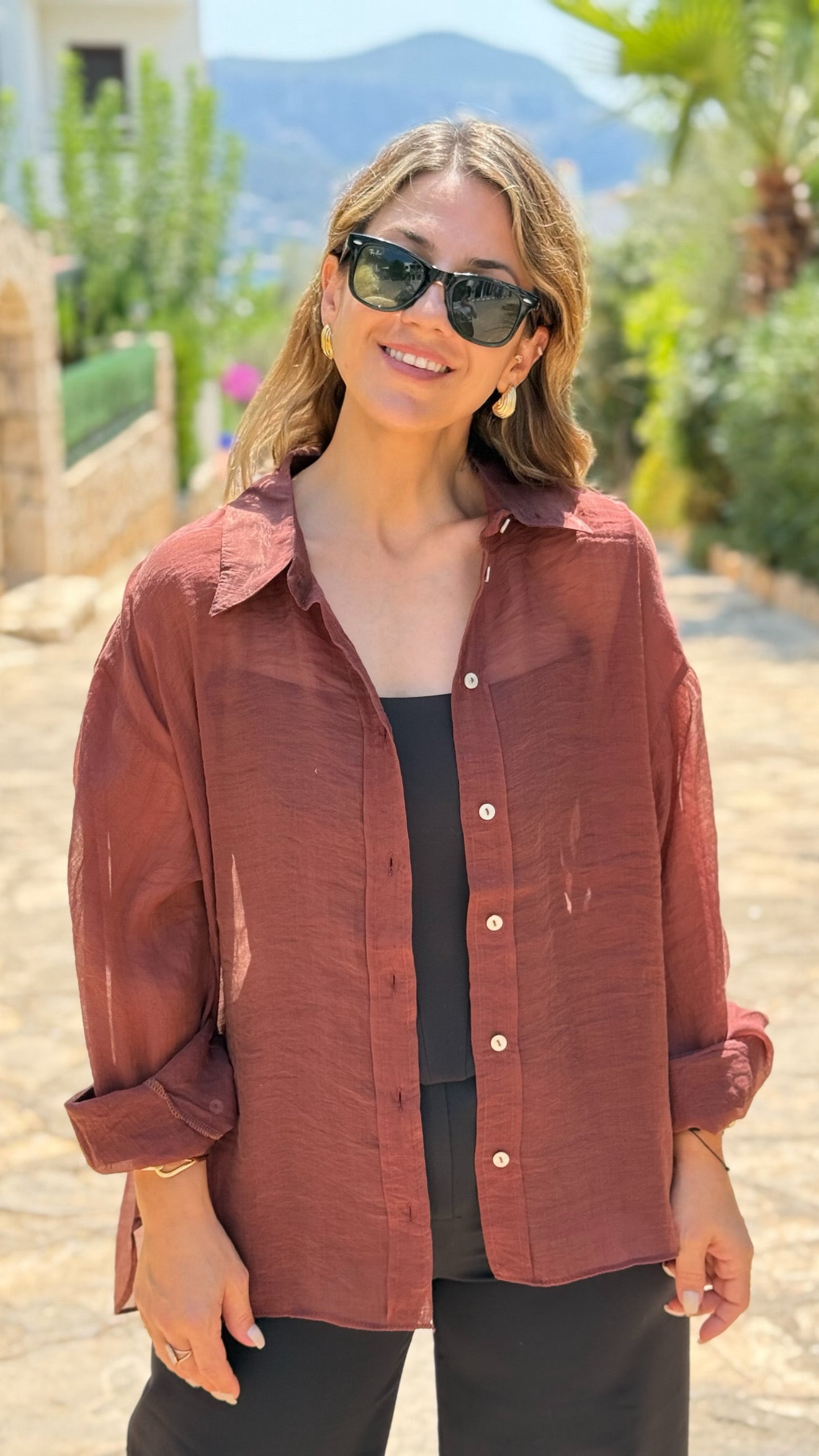 Kahve Transparan Gömlek