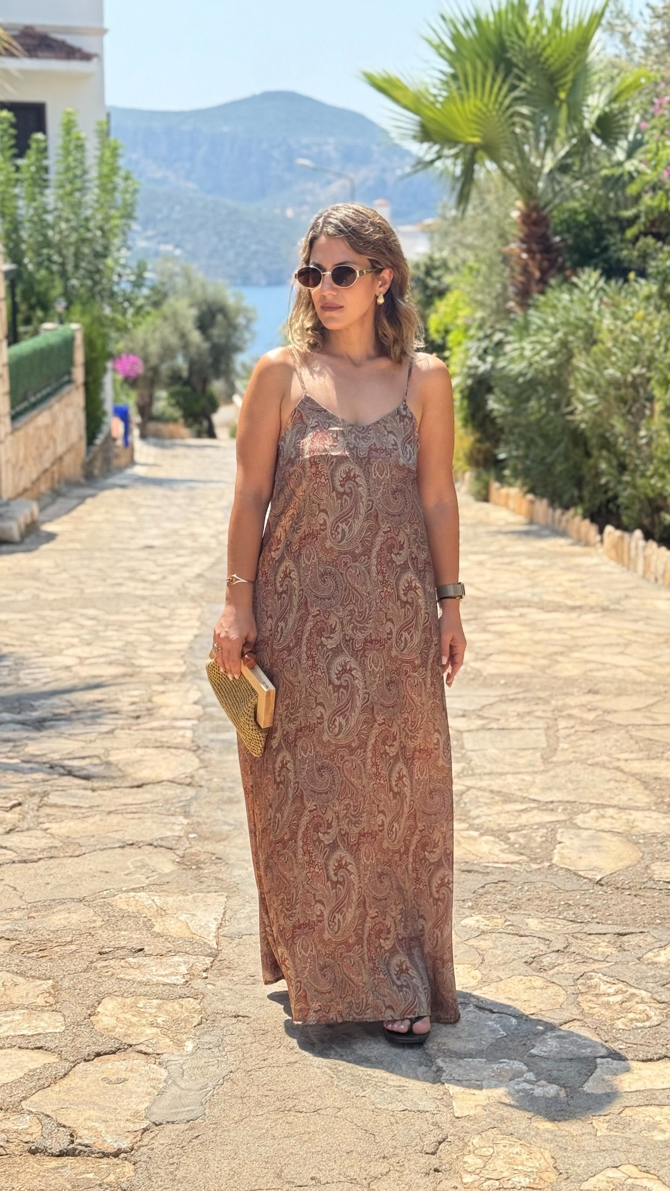 Etnik Desen Saten Elbise