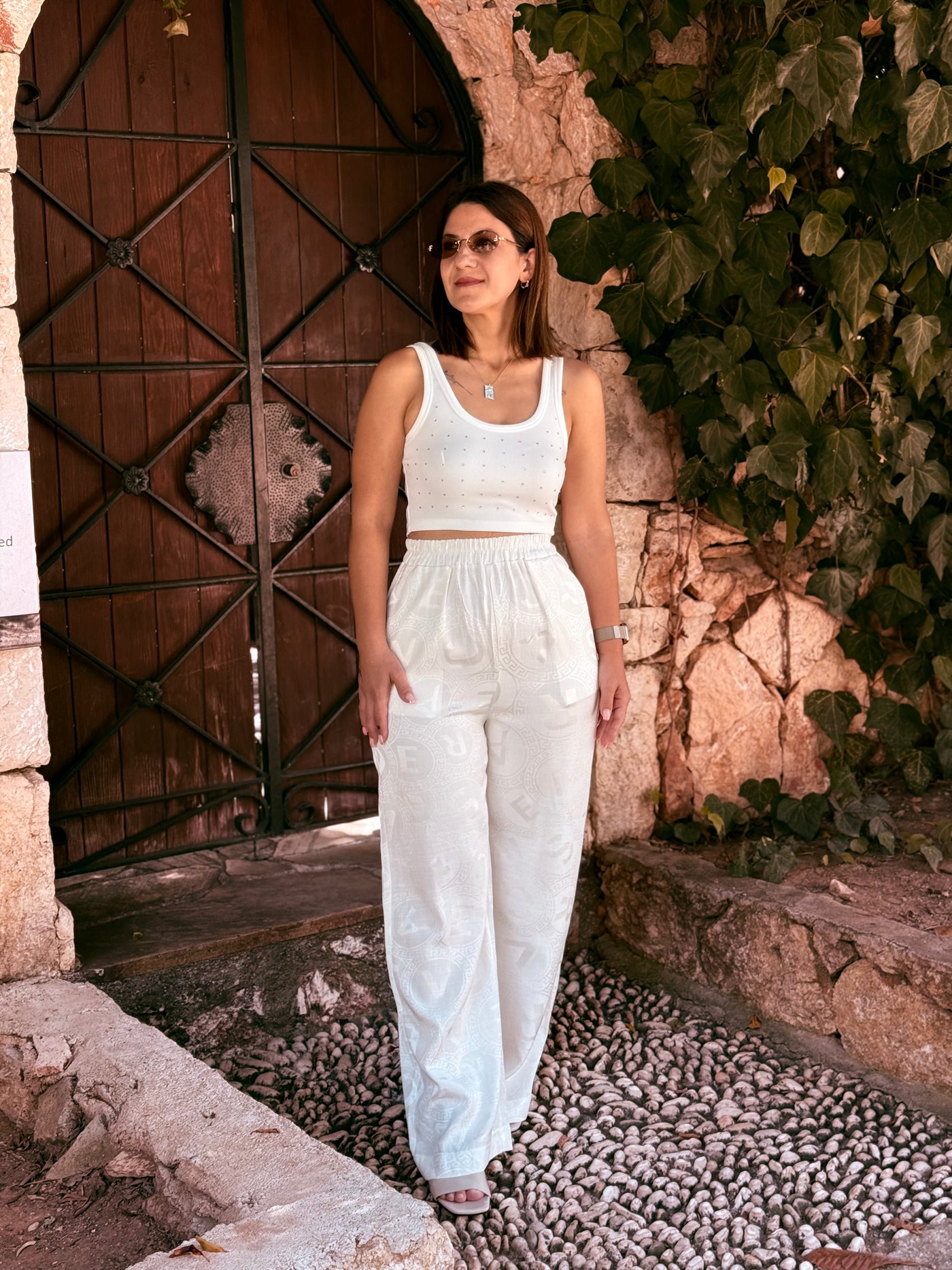 Beyaz Desenli Pantolon