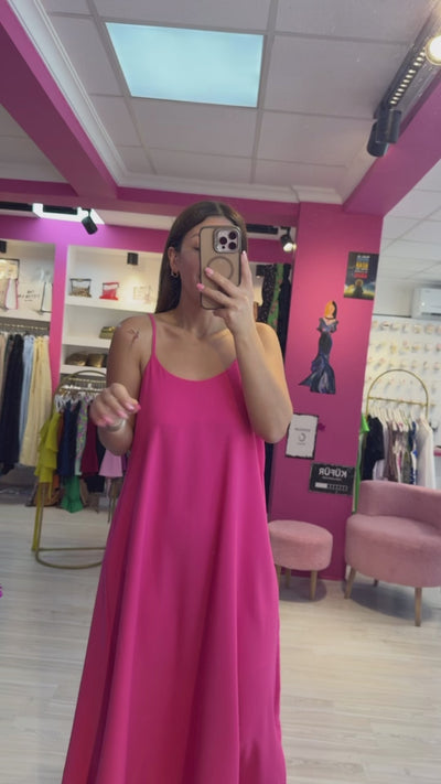 Dubai Saten İp Askılı Pembe Elbise